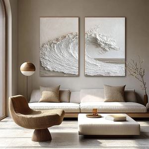 Ensemble de 2 tableaux abstraits minimalistes blancs Wabi Sabi, peinture moderne pour la décoration de la maison, peinture murale pour la maison et la galerie - Product Image 2