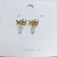 SHDIYAYUN boucles d'oreilles en perles d'eau douce plaqué or 18 carats mignon lapin oreille conception perle bijoux
