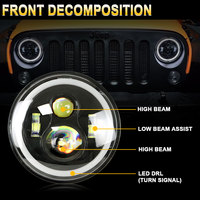 Faro LED Redondo de 7 Pulgadas con Ojo de Ángel, Luz Diurna Blanca y Señal de Giro Ámbar H4 para Vehículos Todoterreno, Motocicletas Harley, Jeep Wrangler