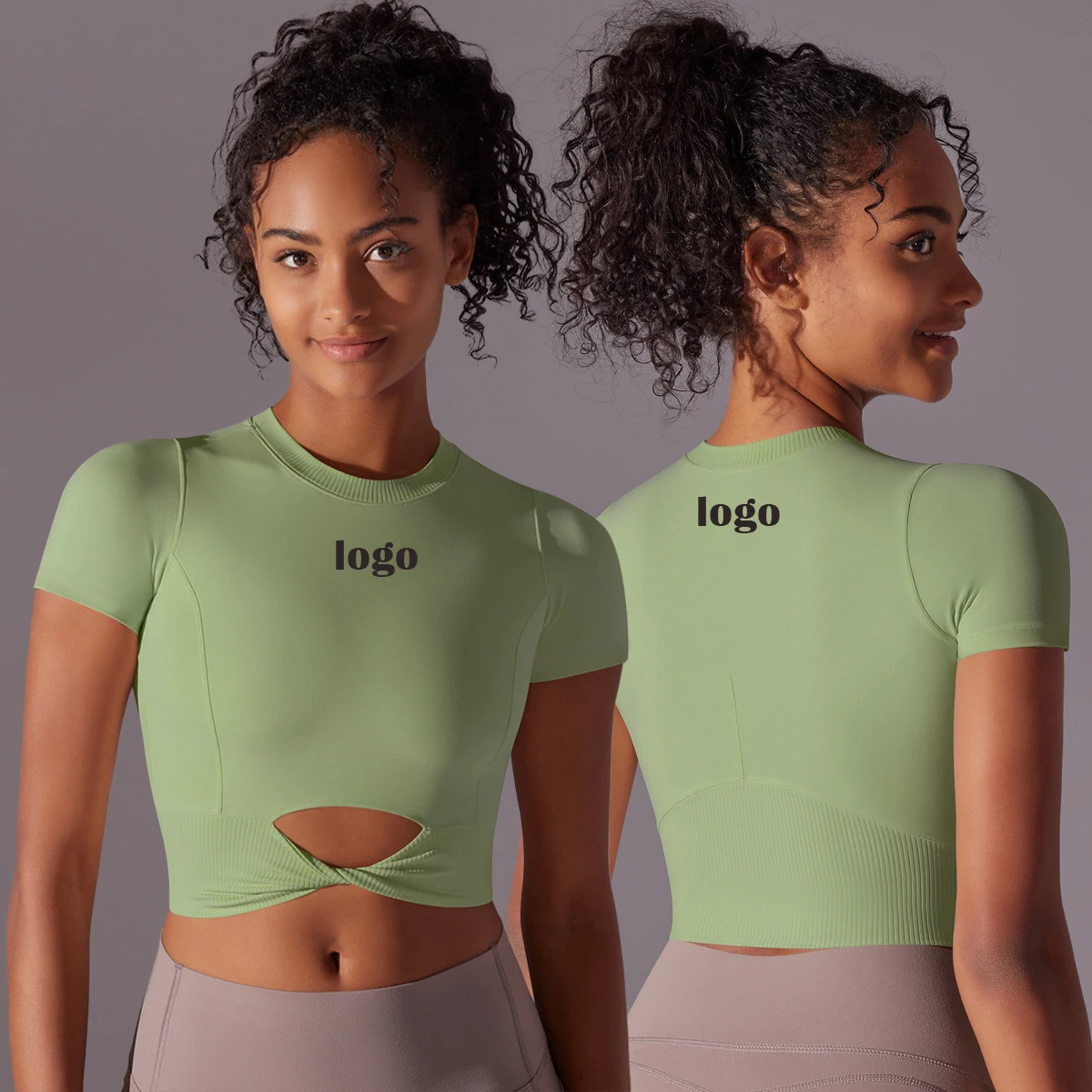 New round neck solid color bowknot tight Teen sports breathable high elastic short sleeve T-shirt running fitness yoga Tank Top