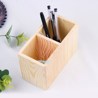 Récipient à stylo unique Porte-crayons en bois à double treillis Stockage de pots à brosse