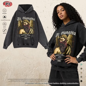 Felpa con Cappuccio in Cotone Lavato e Invecchiato con Stampa Personalizzata, Design Vintage con Effetto Acid Wash per Coppie - Product Image 1