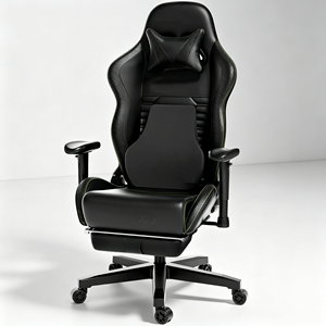 Chaise de jeu de course gris-noir avec coussin lombaire multi-contours, panneaux latéraux en fibre de carbone et repose-pieds rétractable 90-160 °   Recliner - Product Image 1