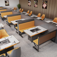 Canapé d'angle moderne en cuir de luxe léger, demi-cercle incurvé, pour restaurant, avec table à fondue intégrée