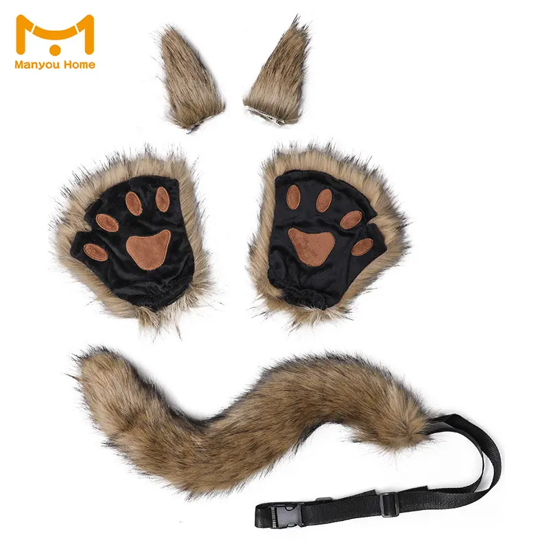 Fingerless Cat PAWS Simulated Animal Ears Set Party Props Cosplay Fursuit Actible Tail For The Fursuit Cosplay Gift