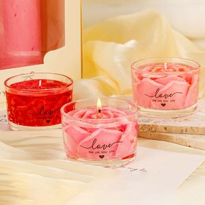 Romantic Rose Flower Scented Candle Glass <b>Cup</b> Gold Foil Aroma Candle Valentine Home Table Decor Gift - Product Image 1