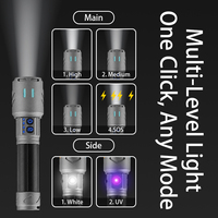 Lampe torche tactique rechargeable haute puissance, zoom LED, avec lumière latérale UV, indicateur de batterie, type C, pour le camping et les situations d'urgence