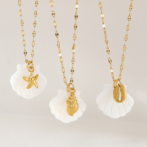 Collier d'été étanche en or 18 carats avec pendentif étoile de mer escargot en acier inoxydable 316L avec pendentif queue de baleine tortue pour femmes - Product Image 2