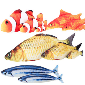 لعبة قطط على شكل سمكة محشوة مع نبات القطنجة للعب وإطالة أسنان القطط والعض - Product Image 1