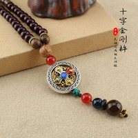 Collier tibétain bouddhiste fait main avec chaîne en corde simple, pendentif mantra six mots, perles Dzi à trois yeux, amulette bouddhiste