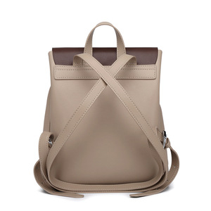 Mochila de cuero genuino con costuras en dos tonos Mochila de mujer de moda con diseño de hebilla simple - Product Image 4