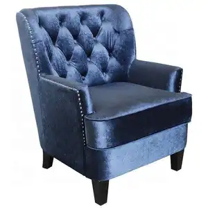 Toptan mavi kumaş klastik tarzı Buttontufted yüksek geri vurgu kol sandalye