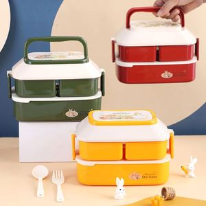 2 Layer Cartoon Rabbit Divided <b>Lunch</b> Box with Carry Handle, BPA Free Leakproof Kids Bento Box for School Children Outdoor Meal - Product Image 5