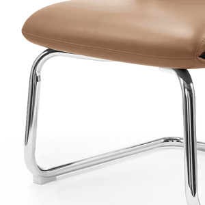 Silla de oficina nórdica comercial contemporánea de cuero de lujo moderno con respaldo alto, silla de oficina marrón para reuniones sin rodillos - Product Image 5