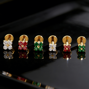 Orecchini a perno con fiore CZ in titanio ASTM F136 16G, gioielli impermeabili per piercing labret, <span class=keywords><strong>helix</strong></span>, labbra e orecchie, accessori da <span class=keywords><strong>donna</strong></span> - Product Image 2