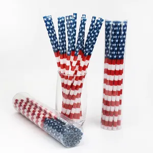 Custom made reusable printed plastic drinking straws, hard plastic printing straws with USA flag design