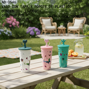 CASAMAX WL AD-0546 Tazza Creativa in Plastica PP da 700ml con Coperchio e Cannuccia - Product Image 3