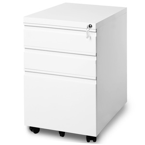 Armoire de classement de bureau moderne à 3 tiroirs, blanche, verrouillable, unité de rangement roulante pour l'organisation du bureau - Product Image 2