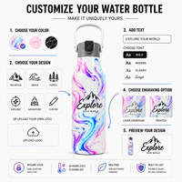 Bouteille d'eau en acier inoxydable de 24 oz avec poignée détachable, couvercle à fermeture hermétique, large ouverture, bouteille de sport pour l'école et le camping