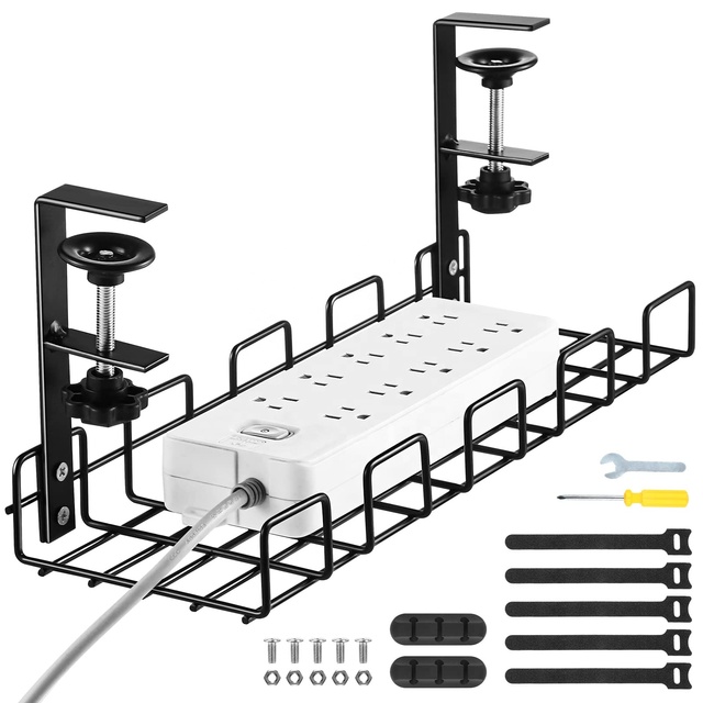 Office No DrillUnder Table Desk Adjustable Clamp Cord Wire Cable Management Tray Holder Organizer for Desk with Wire Management