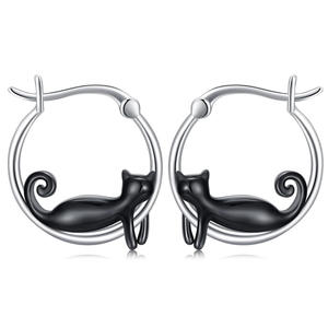 E4762 White Gold <b>Hoop</b> <b>Earrings</b> With Black Cat Design For Women Cute Animal <b>Fashion</b> Jewelry Alloy <b>Earrings</b> - Product Image 4