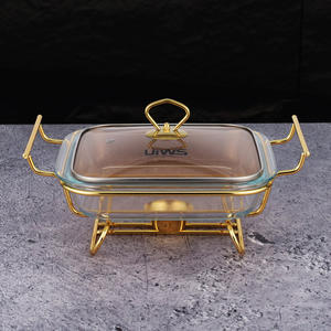 Calentador de Alimentos UIWS de Diseño Moderno con Tapa de Vidrio Cuadrada, Color Dorado/Plateado, Recipiente de 2L, Calentador de Alcohol, Venta Directa de Fábrica - Product Image 1