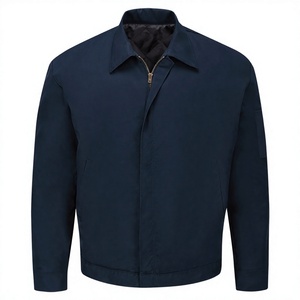 Men's Navy Blue <b>Canvas</b> <b>Work</b> <b>Jacket</b> With Zipper Closure Turn-down Collar Windproof Regular Fit Solid Color - Product Image 3