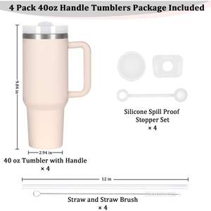 Gobelet isotherme en acier inoxydable 40 oz avec poignée, couvercle et paille, réutilisable pour la maison, les voyages, le camping et la randonnée - Product Image 4