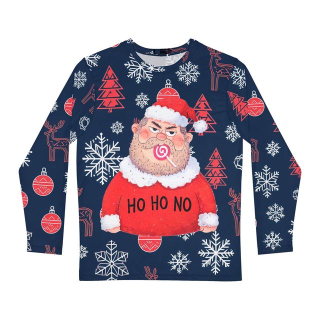 High Quality Funny Ho Ho No Christmas Tee Navy Blue Snowflaked Pattern Standard Fit Custom Branding Sublimation Apparel