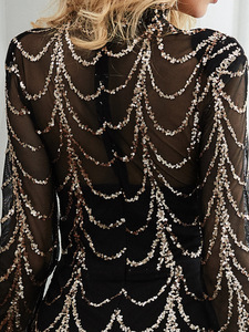 Manches longues noir train petite <span class=keywords><strong>robe</strong></span> Europe et les États-Unis nouvelle perspective sexy rayures paillettes longue <span class=keywords><strong>robe</strong></span> de soirée - Product Image 3