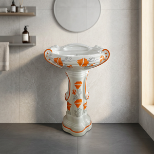Vasque de salle de bain en granit à surface solide avec piédestal intégral, moderne et autoportante – Offre Spéciale - Product Image 3