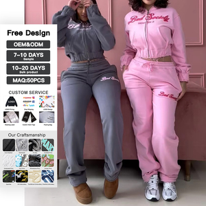 Nhãn Hiệu Riêng Quần Áo Thương Hiệu Trống Áo Và Quần Bó Sát Thiết Lập Lông Cừu Chạy Bộ Phù Hợp Với Tùy Chỉnh Sweatsuits Cho Phụ Nữ Thể Thao Tracksuit - Product Image 2