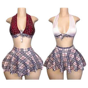 Maxsun Hot Girl Sexy Plaid <span class=keywords><strong>Minifalda</strong></span> Tow Piece Medias para niñas Ropa de baile Sexy Ropa de baile exótica Ropa de baile moderna - Product Image 1