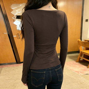 Camiseta Sexy Y2K de Manga Larga con Cuello en V y Botones para Mujer, Cintura Alta, Corte en A, Versátil, para Uso Diario - Product Image 5