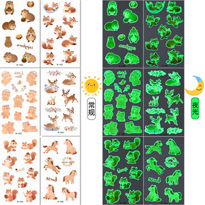 Autocollants de tatouage temporaire pour enfants, animaux de dessin animé, qui brillent dans le noir, imperméables, pour le visage et le corps, pour enfants - Product Image 2