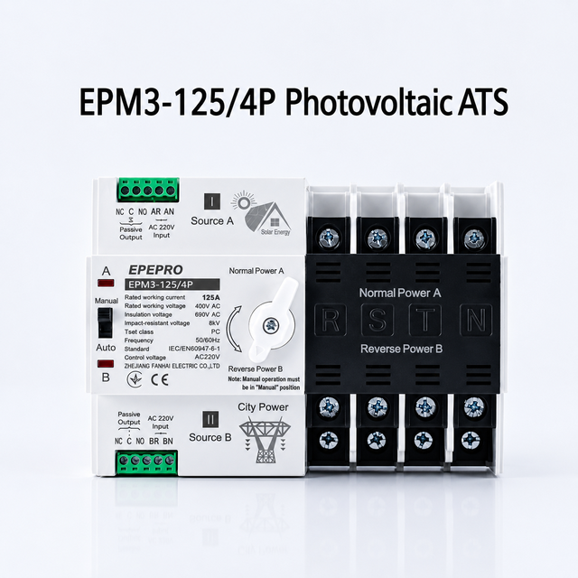 EPEPRO PV Dedicated Automatic/Manual Three Phase Transfer Switch Mini ATS Solar Auto Dual Power 4P 32A 63A100A125A AC220V
