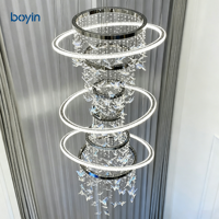 Lustre d'escalier personnalisé en cristal, suspension LED moderne de luxe pour escalier duplex