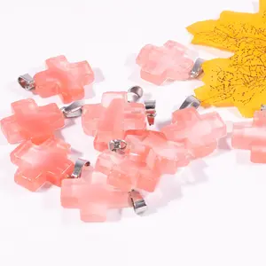 Hot treading product watermelon quartz cross carving pendant for girifriend jewelry