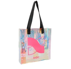 थोक प्लास्टिक उपहार बैग निविड़ अंधकार पीवीसी स्पष्ट खरीदारी ढोना बैग महिलाओं पारदर्शी संभाल बैग
