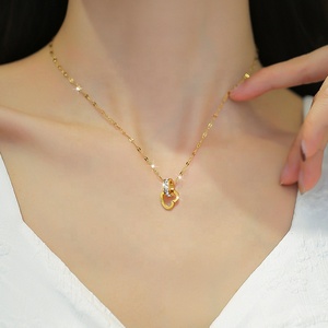 Collares de Acero Inoxidable con Circonia para Mujer, Diseño de Corazón y Círculo, Accesorios de Joyería, Venta al Por Mayor - Product Image 3