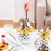 DINGYONG OEM/ODM Ensemble de 24 couverts en acier inoxydable motif ananas, forme œuf, couteaux, fourchettes, cuillères, portable, moderne et minimaliste
