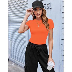 Camiseta de Manga Corta para Mujer FOXA, Cuello Redondo, Corte Ajustado, Elástica, de Spandex/Algodón, Estilo Bodycon, Básica - Product Image 4