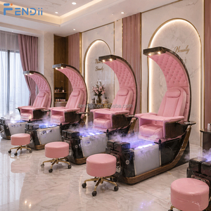 <span class=keywords><strong>Mobilier</strong></span> de salon de beauté <span class=keywords><strong>professionnel</strong></span>, fauteuils de pédicure électriques réglables à dossier haut, rose, avec spa pour les pieds et massage - Product Image 1