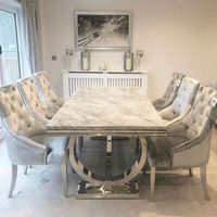 Ensemble de table à manger rectangulaire moderne de luxe en acier inoxydable avec plateau en marbre, 6 places, pour mariage