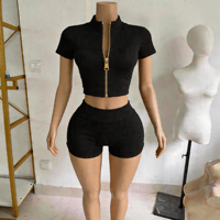 Ensemble 3 pièces pour femme avec bandeau, survêtement streetwear personnalisé, veste zippée à manches courtes, respirant, au-dessus du genou