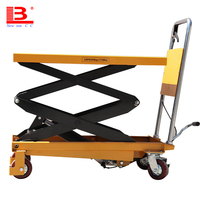 Bon fournisseur mini table élévatrice à ciseaux hydraulique main camion mobile réglable entrepôt charge 300kg 500kg 1toncapacity à vendre