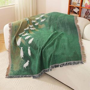 Plaid tissé en coton et polyester jacquard avec franges, couverture de canapé réversible, tapis de camping et de pique-nique - Product Image 2