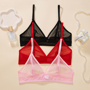 Reggiseno da donna all'ingrosso <span class=keywords><strong>push</strong></span>-<span class=keywords><strong>up</strong></span> traspirante estivo per tutti i giorni senza ferretto in nylon lavorato a maglia con rete trasparente e pizzo ultrasottile ecologico - Product Image 1