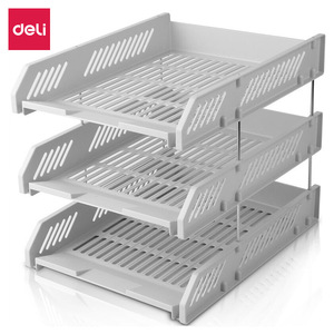 Deli 9209 File Holder 3 Tier Plastic Document Organizer Office Desk Storage Tray Black - Product Image 2