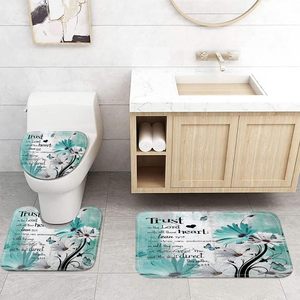 ชุดพรมอาบน้ำผ้าสักหลาดกันลื่นสีฟ้าเทอร์ควอยส์แบบชนบทพร้อมลวดลายดอกเดซี่สีฟ้าอมเขียวแบบชนบทสำหรับบ้านไร่ - Product Image 3